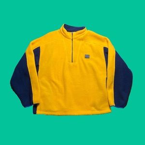 Calvin Klein Quarter Zip Fleece Sweater Mens Size XL Yellow/Navy Blue VTG
